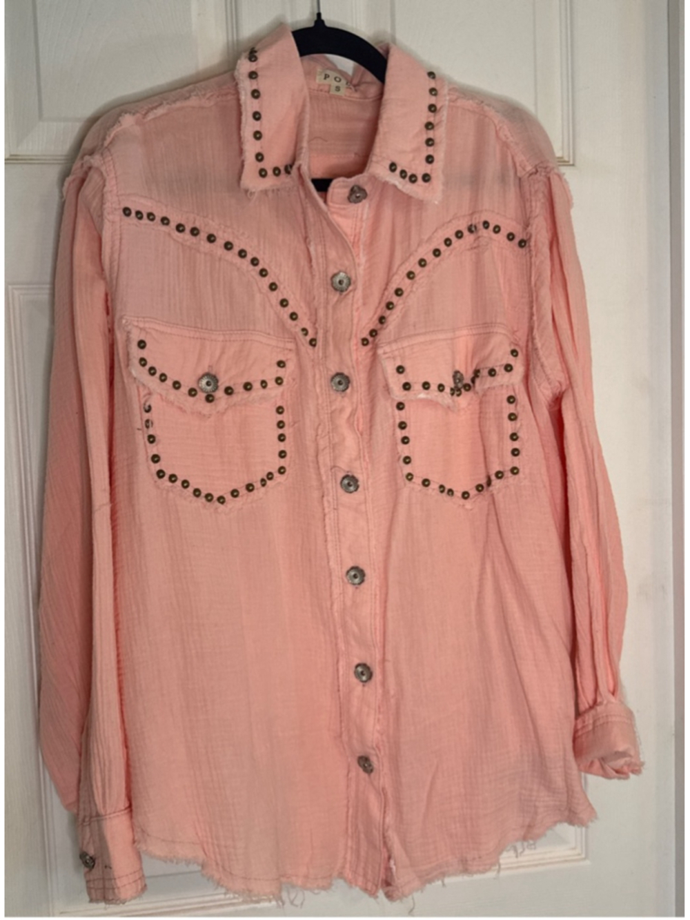 Oversized POL Pink Studded Button Down Shirt S - Picture 2 of 4